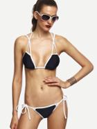 Romwe Navy Contrast Trim Cutout Bikini Set