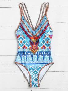 Romwe Crisscross Tribal Print One-piece Swimsuit