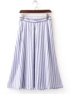 Romwe Blue Vertical Stripe Zipper Side Pleated Skirt