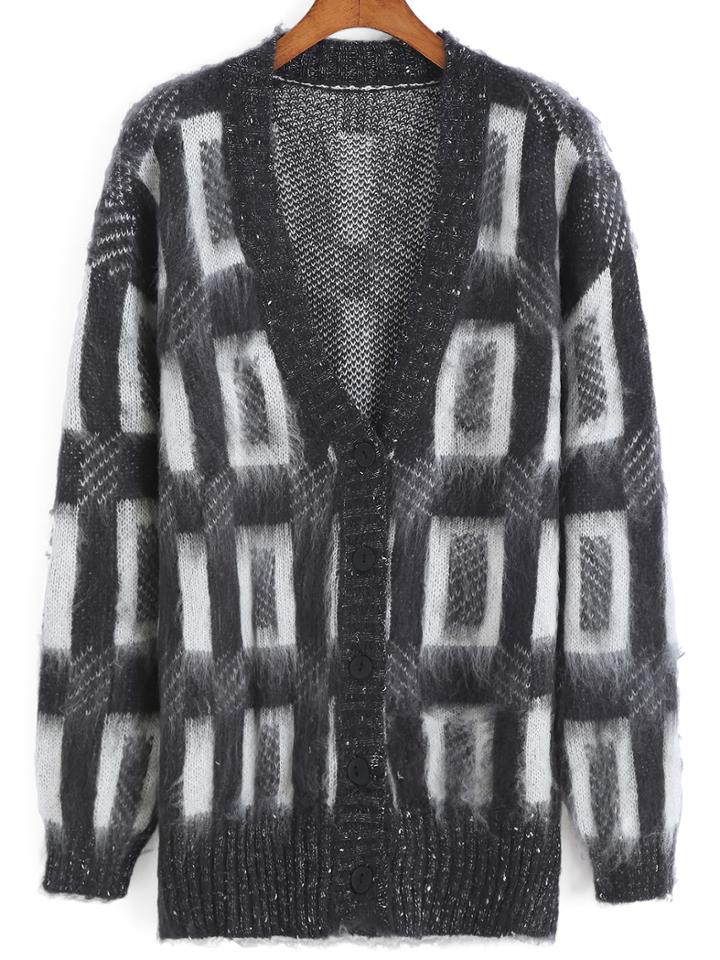 Romwe Geometric Print Shaggy Cardigan