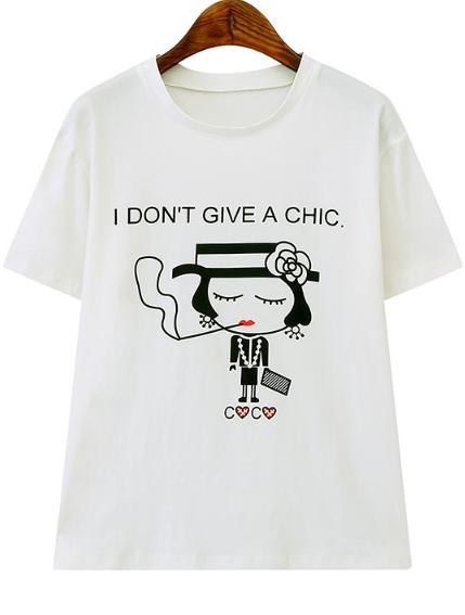 Romwe Smoking Beauty Print T-shirt