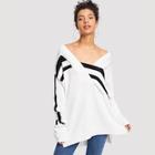 Romwe Striped Panel V Neck Jumper