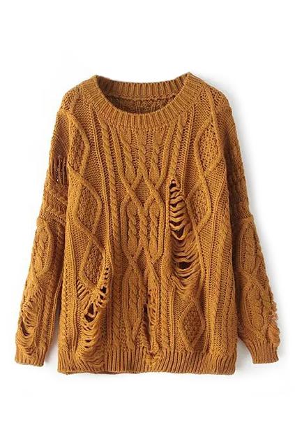 Romwe Distressed Twisted Loose Coffee Jumper