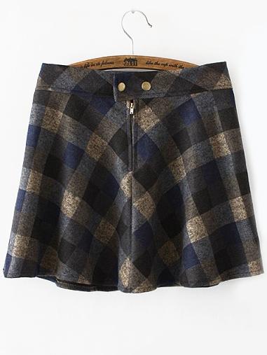Romwe Elastic Waist Plaid Blue Skirt With Zipper
