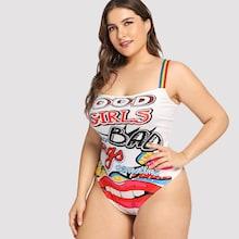 Romwe Plus Letter And Lip Print Jumpsuit