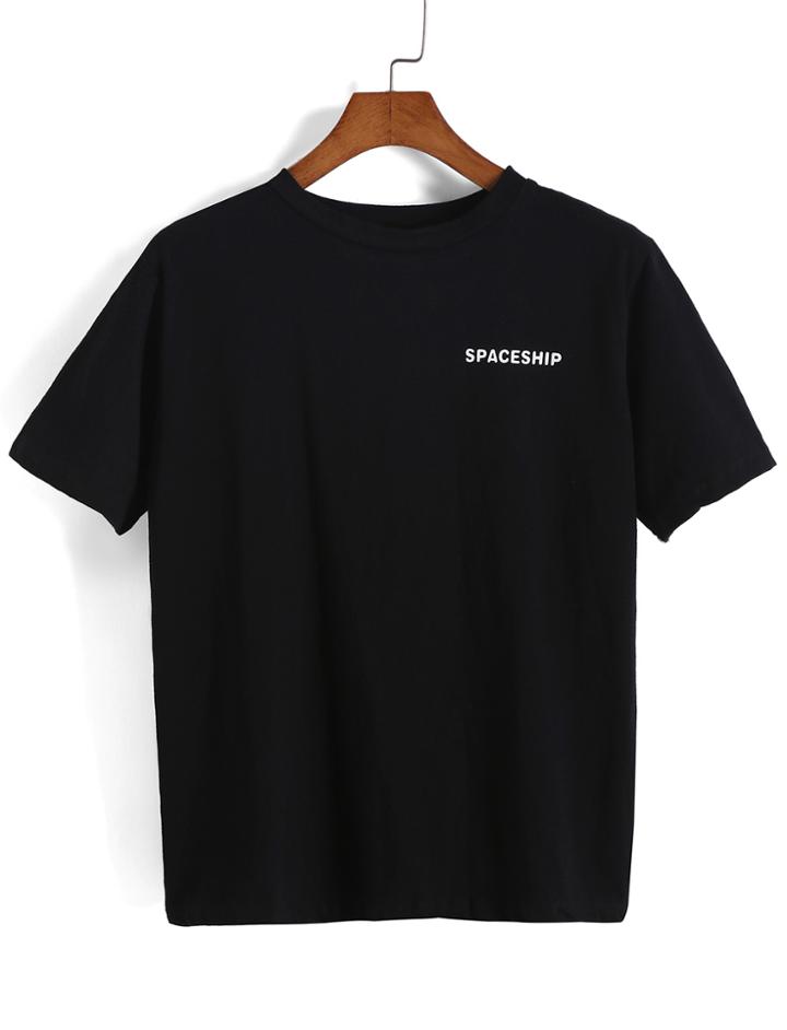 Romwe Aircraft Print Loose T-shirt