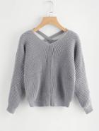 Romwe Criss Cross V Back Chunky Knit Sweater
