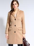 Romwe Camel V Neck Long Sleeve Wool-blend Coat