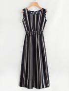 Romwe Barcode Stripe Elastic Waist Dress