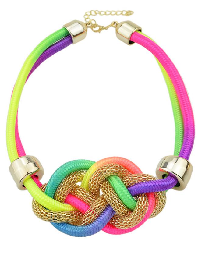 Romwe Colorful Braided Rope Women Statement Collar Necklace