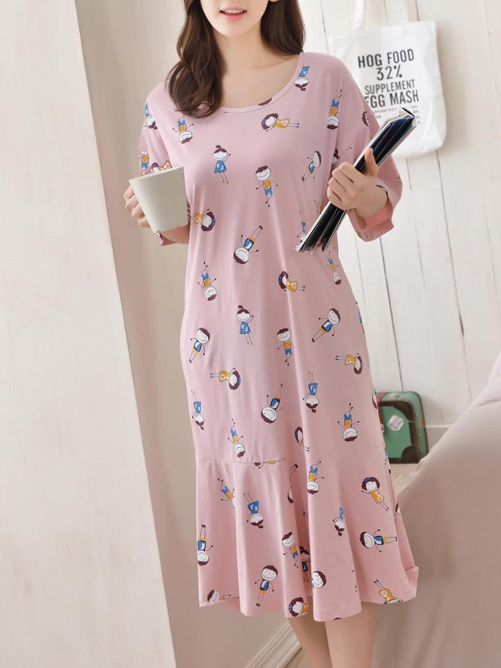 Romwe Drop Waist Cartoon Print Sleep Dress