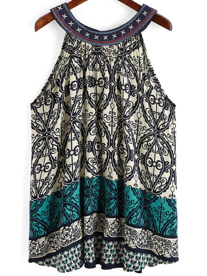 Romwe Embroidered Floral Loose Colour Cami Top