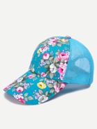 Romwe Floral Print Front Blue Mesh Snapback Baseball Cap