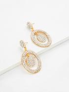 Romwe Rhinestone Overlay Oval Shaped Drop Earrings