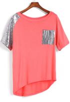 Romwe Contrast Pocket Asymmetrical T-shirt