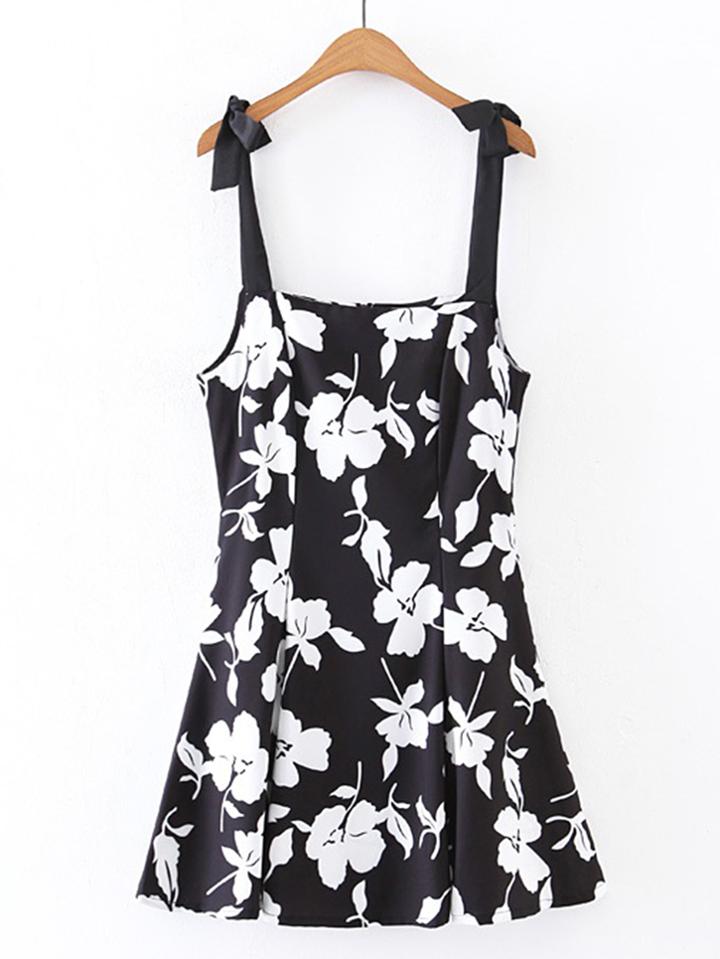 Romwe Floral Print Zipper Back Cami Dress