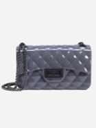 Romwe Grey Faux Patent Leather Quilted Chain Bag