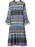 Romwe Blue Bell Sleeve Stripe Pleated Dress