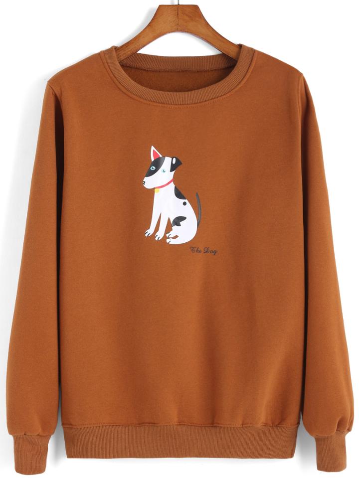 Romwe Round Neck Dog Print Sweatshirt