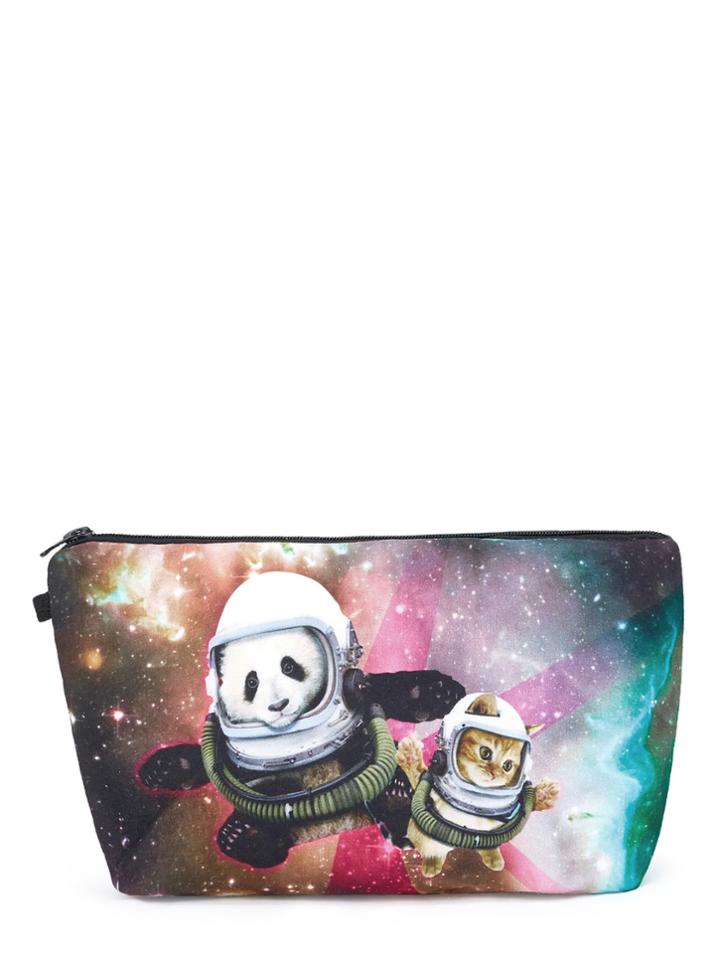 Romwe Cat Superman Print Makeup Bag