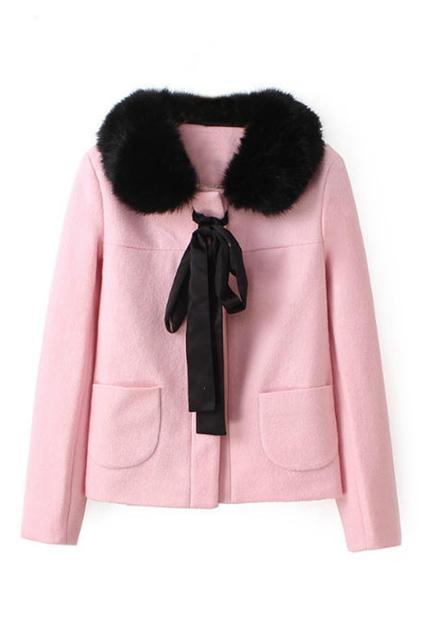 Romwe Self-tie Pocketed Pink Coat