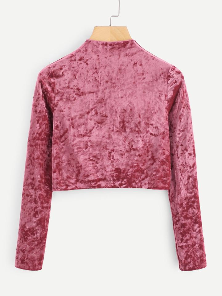 Romwe Velvet High Neck Crop Sweater