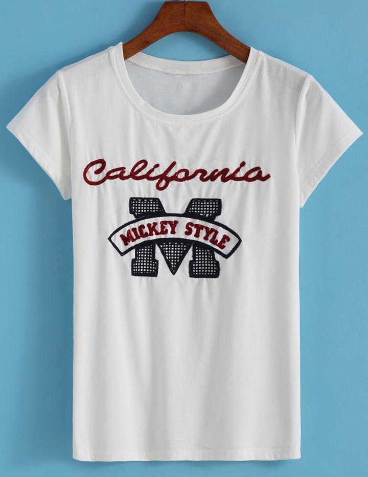 Romwe Letter Flocked White T-shirt