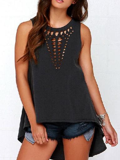 Romwe Dip Hem Hollow Out Tank Top