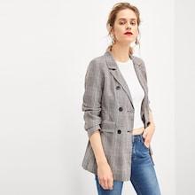 Romwe Double-breasted Plaid Blazer