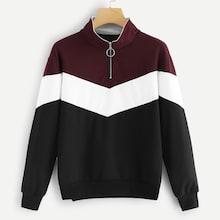 Romwe Colorblock High Neck Sweatshirt