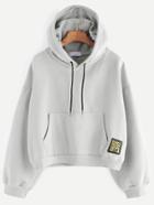 Romwe Grey Drop Shoulder Embroidered Patch Drawstring Hooded Sweatshirt