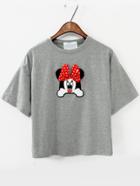 Romwe Mickey Patch With Bow Grey T-shirt