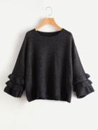 Romwe Frill Trim Bell Sleeve Glitter Jumper
