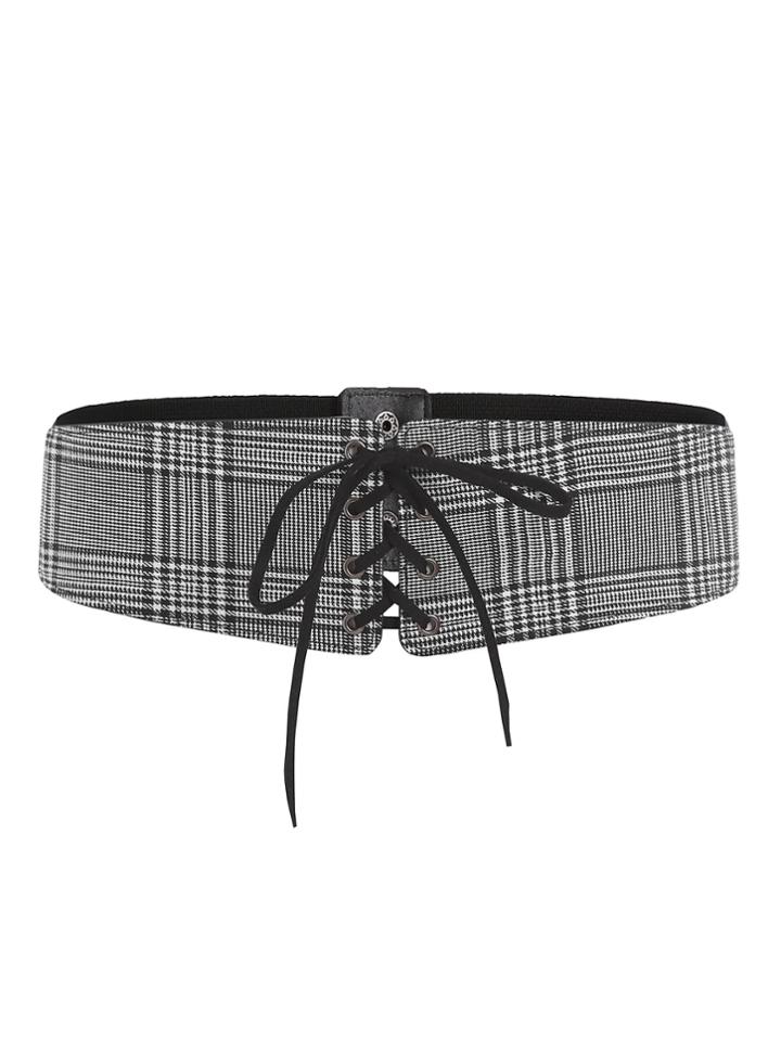 Romwe Lace Up Plaid Elastic Belt