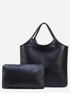 Romwe Black Faux Leather Shopper Bag With Make Up Bag