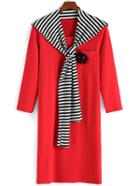 Romwe Contrast Striped Pocket Red Dress