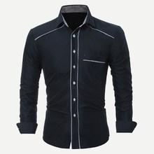 Romwe Men Contrast Plaid Trim Button Cuff Shirt