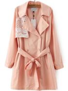 Romwe Lapel Contrast Lace Double Breasted Self-tie Coat