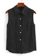 Romwe Vertical Striped Chiffon Blouse - Black