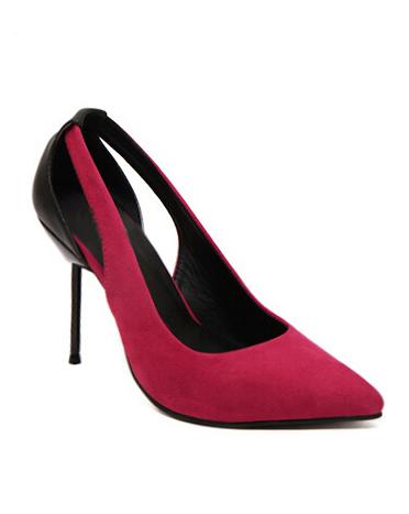 Romwe Red Point Toe Pu Cutout High Heeled Pumps