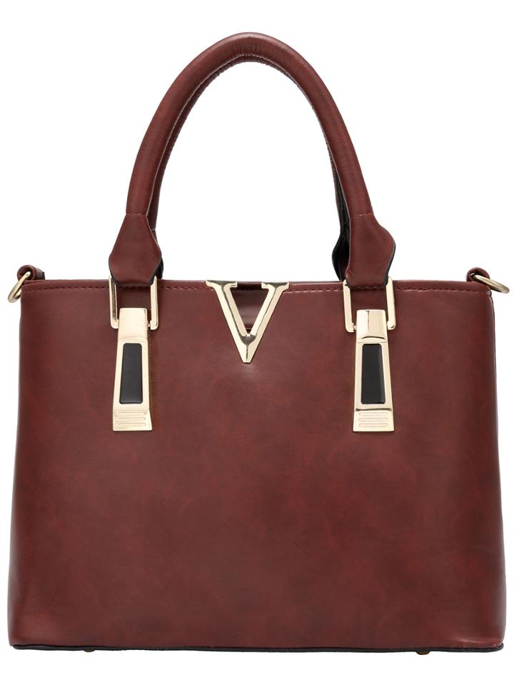 Romwe Wine Red Zipper Metallic Embellished Pu Bag