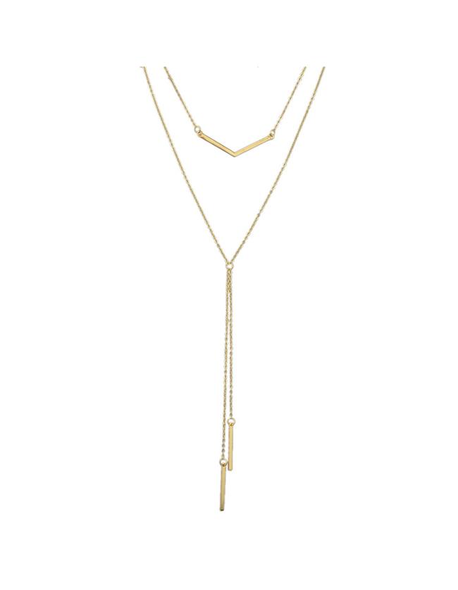 Romwe Two Layers Long Chain Necklace