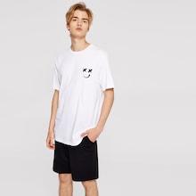 Romwe Guys Smile Print Tee & Pocket Side Shorts Pj Set