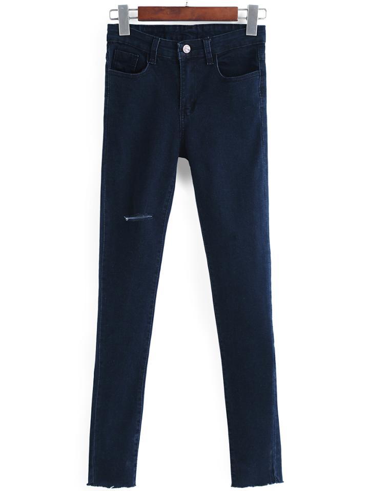 Romwe High Waist Ripped Denim Black Pant
