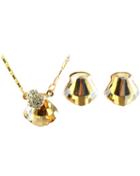 Romwe Yellow Gemstone Gold Shell Necklace With Earrings