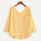 Romwe Double Plunge Drop Shoulder Stripe Tee