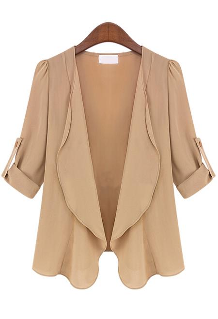 Romwe Long Sleeve Slim Khaki Coat