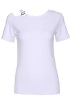 Romwe Romwe Hollow Buckle Embellished White Short-sleeved T-shirt