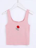 Romwe Rose Embroidery Tank Top