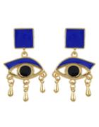 Romwe Blue Enamel Eye Shape Women Hanging Stud Earrings